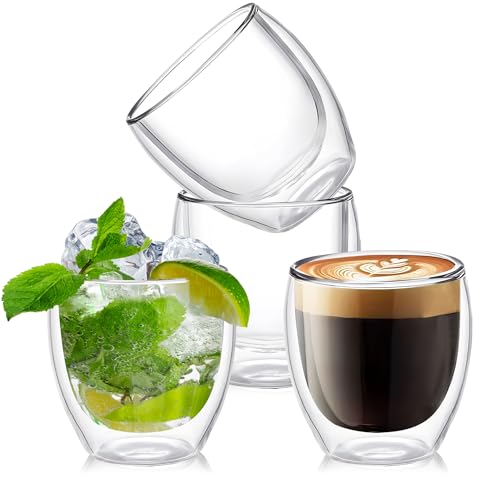 Set of 4 Double Walled Glass Coffee Mugs 3 Ounces Insulated Layer Coffee Cups Borosilicate Glass Espresso Cup for Hot Beverage (4 Count)