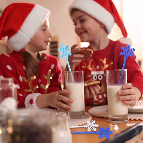 30 Pcs Christmas Drink Stirrers Blue Snowflake Stir Sticks