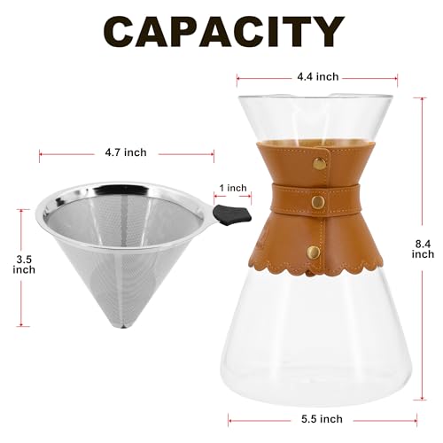 34oz Pour Over Coffee Maker with Double Layer Stainless Steel Filter