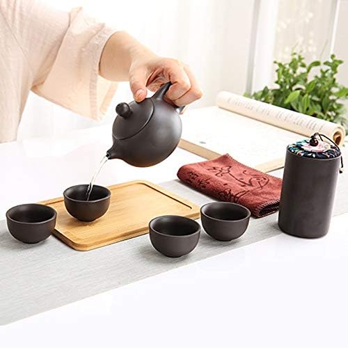 Goclothod Portable Travel Kungfu Teapot Handmade Tea Set Purple Clay Teapot Ceramic Teapot Teacups
