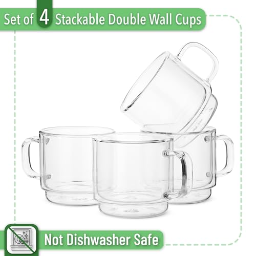 BTaT Double Walled Stackable Glass Coffee Mugs (4 Count)
