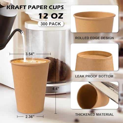300 Pack 12 oz Kraft Paper Cups (300 Count)