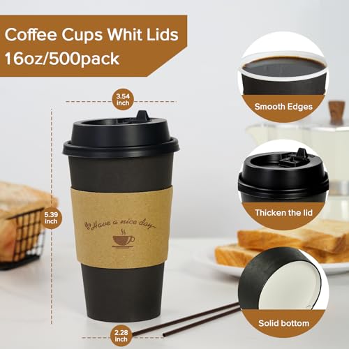 500 Pack 16 oz Disposable Coffee Cups (500 Count)