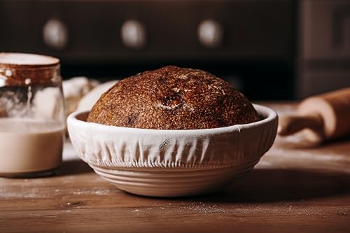 9" Round Banneton Bread Proofing Basket Set with Starter Jar