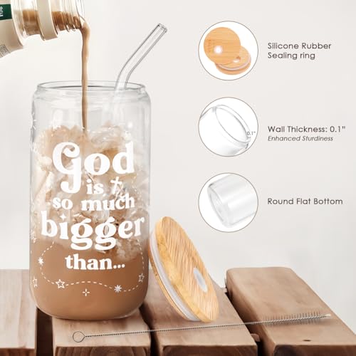 Christian Inspiration16oz Can Glass Tumbler with Bamboo Lid & Straw