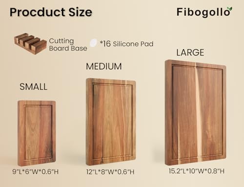 Set of 3 Acacia Wood Kitchen Cutting Boards with Holder (3 Count)