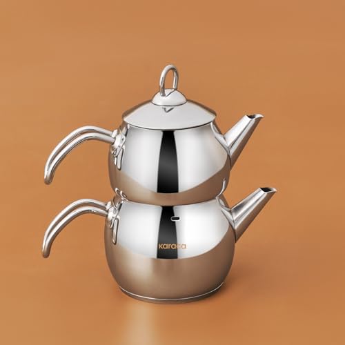 Adelya Stainless Steel Induction Teapot Set with 0.65L Teapot & 1.1L Tea Kettle