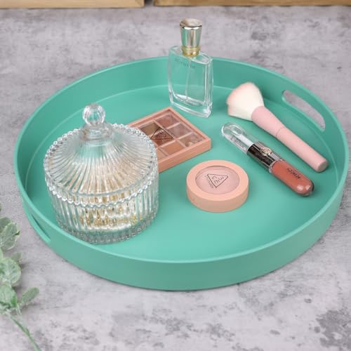 Round Green Decorative Serving Tray with Handles