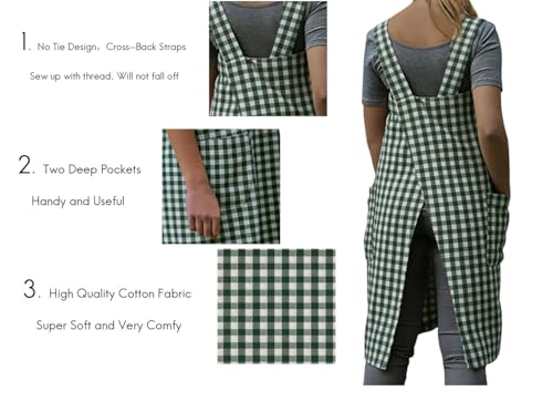 Women's Pinafore Square Apron Baking Cooking Gardening Works Cross Back Cotton