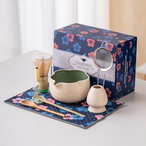 Matcha Set 8Pcs Floral Ceramic Matcha Kit with Matcha Whisk