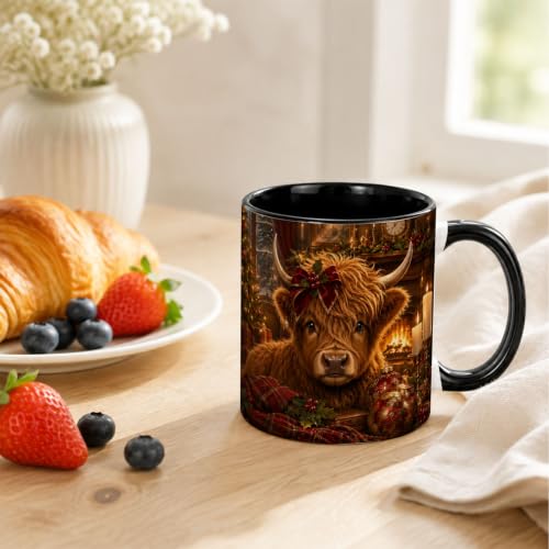 Christmas Highland Cow Bow Coffee Mug