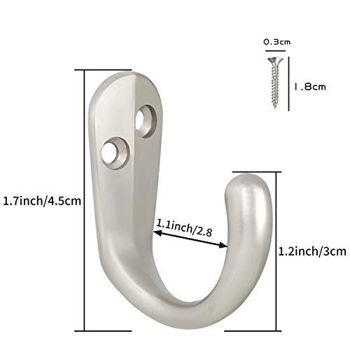 15PCS Coat Hooks Wall Mounted Silvery Single Prong Robe Hook (15 Count)