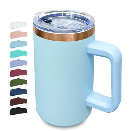 22oz Insulated Coffee Mug Bulk with Handle and Lid Sky Blue