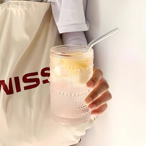 4 Pcs Iced Coffee Glasses Cups with Bamboo Lids and Straws (4 Count)