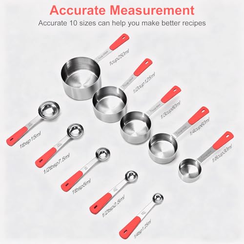 Measuring Cups and Spoons Set Stainless Steel 10 Piece for Cooking and Baking (10 Count)