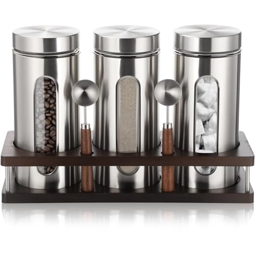 Stainless Steel Coffee Grounds Canisters Container with Shelf (3 Count)