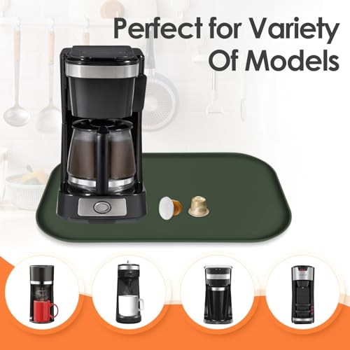 Silicone Coffee Maker Mat with Lip for Countertops 17.4''x10.6'' Dark Green