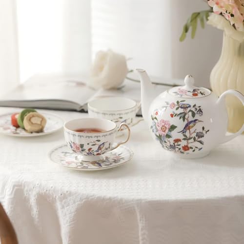Porcelain Tea Set Adult Ceramic Tea Set European Flower Painting Teapot Cup Saucer Spoon for Women Mom Gift