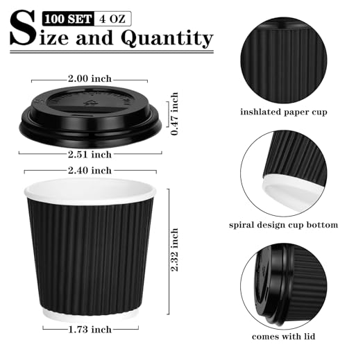 4 oz Disposable Espresso Cups with Lids (100 Count)