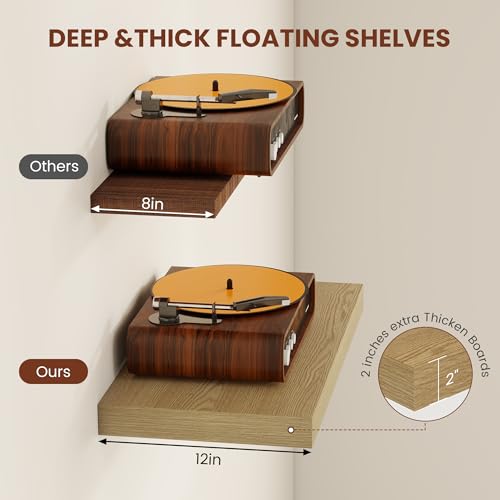 Deep Floating Shelves for Wall 16x12” Set of 2 (2 Count)