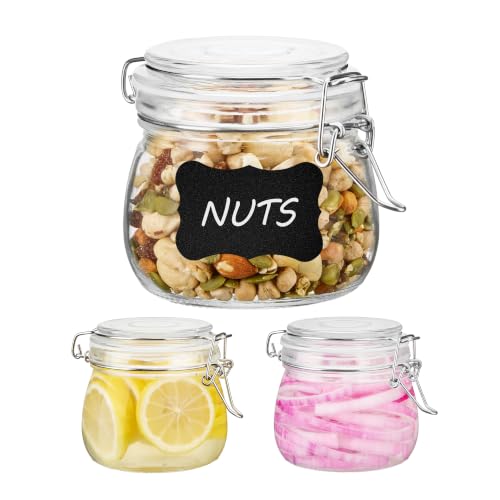 16oz Glass Food Storage Jars with Airtight Clamp Lids (3 Count)
