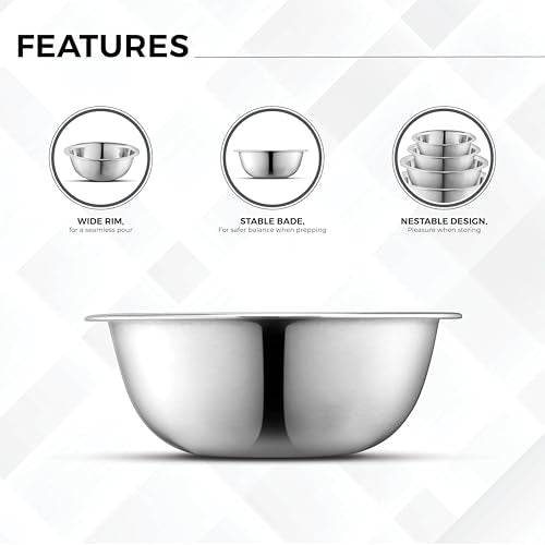 Set of 6 Premium Stainless Steel Mixing Bowls Set (5 Count)