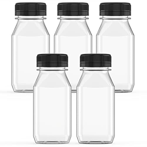 5 Pcs 8 oz Plastic Juice Bottle Bulk Beverage Containers with Black Lids (5 Count)