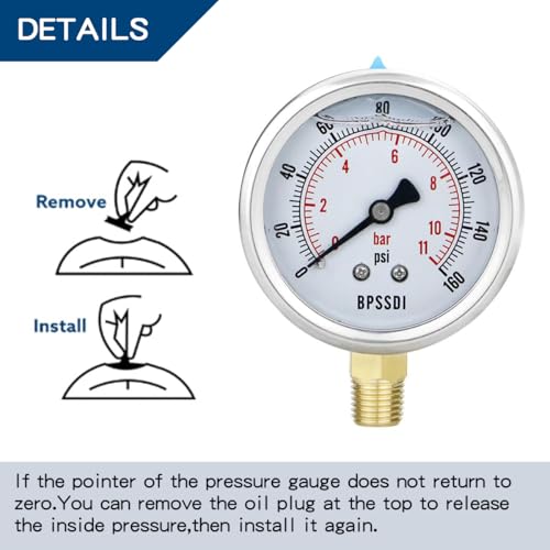 0 160 Psi Glycerin Liquid Filled Low Pressure Gauge