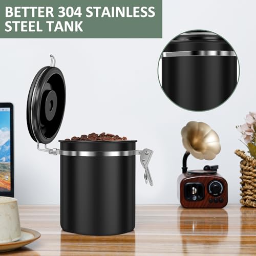 3PCS Coffee Storage Canister 1.5L 51OZ Double Airtight Coffee Beans Container with Date Locator 304 Stainless Steel Kitchen Food Storage Container with Spoon for Tea Sugar (3 Count)