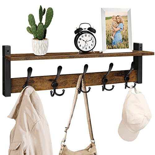 Wall Mount Coat Rack with Shelf and 5 Tri Hooks