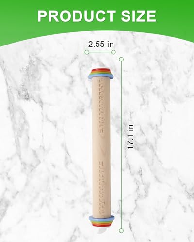 16.7" Rolling Pin with Thickness Rings for Cookies