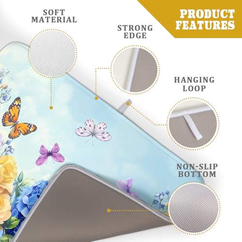 Spring Blue Yellow Hydrangeas Flowers Dish Drying Mat for Kitchen Counter