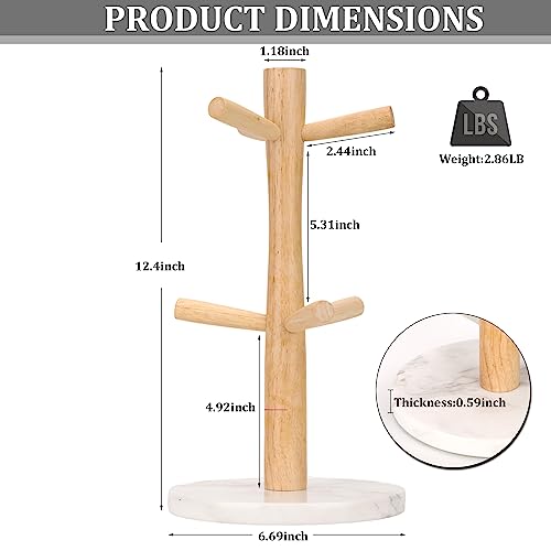 Mug Holder Marble Base with 6 Hooks Coffee Cup Rack Organizer for Countertop