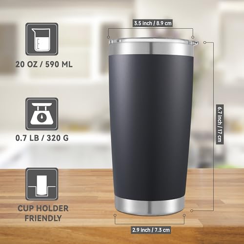 20 oz Tumblers Bulk Stainless Steel Tumbler with Lid Double Wall Vacuum Insulated Coffee Mug 20oz Powder Coated Cup for Hot and Cold Drinks (12 Count)