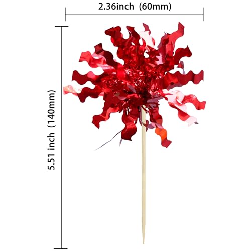 30Pcs Foil Firework Cupcake Toppers Sparkle Tinsel Cake Toppers Tinsel Drink Cake Decoration Cocktail Picks for Birthday Wedding Graduation Party Supplies Red (30 Count)