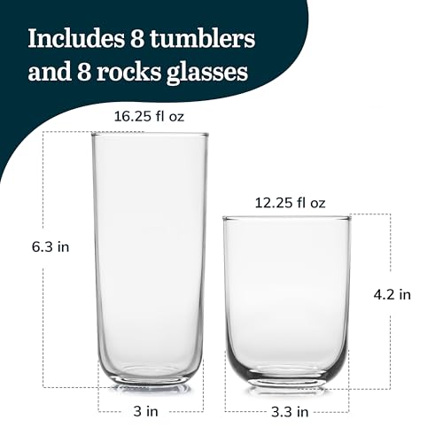 Polaris Axis Tumbler & Rocks Drinking Glasses Set of 16