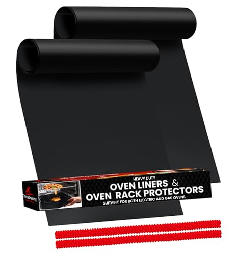 Oven Liners for Bottom of Oven 17"x 25" and Silicone Rack Guards Red 22" (4 Count)