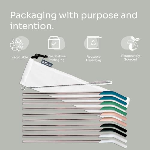 14.5" Stainless Steel Straws with Silicone Tips (10 Count)