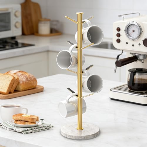 Gold Mug Holder Tree with Marble Base