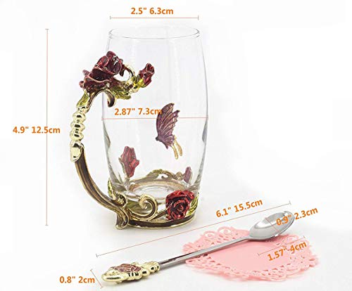 Handicraft Crystal Glass 3D Flower Cups Tea Mug With Tea Spoon Women Coffee