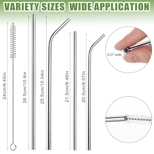 16 Pcs Metal Straw Reusable 8.5" 10.5" 6mm Stainless Steel Straws for Tumblers 20oz (16 Count)