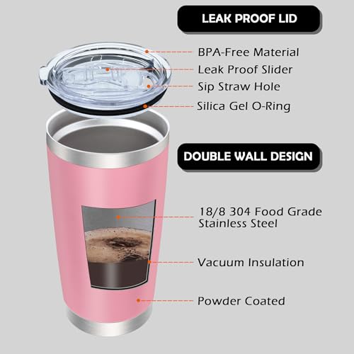 20oz Tumbler with Lid Stainless Steel Tumblers Insulated Mug Pink 6P (6 Count)