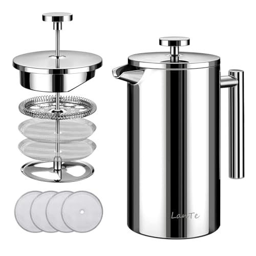 French Press 600ml Double Insulated 304 Stainless Steel Coffee Tea Maker 4 Level Filtration System