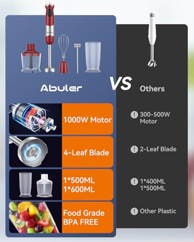 Immersion Blender Handheld 1000W 5 in 1 Corded Stick Hand Blender Kitchen with 12 Speed (5 Count)