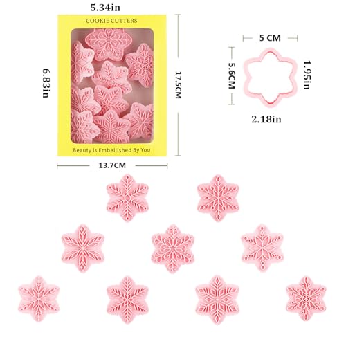 9pcs Christmas Cookie Cutter Set Snowflake Cookie Cutters with Plunger Stamps Biscuit Mold 3D Snowflake Cookie Molds Cake Baking Fondant Cutter Christmas Party DIY Cookie Decorating Supplies