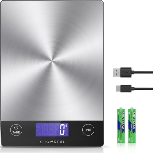 Food Scale 33lb Rechargeable 304 Stainless Steel Digital Kitchen Scale Weight Grams and Ounces with LCD Display and Type