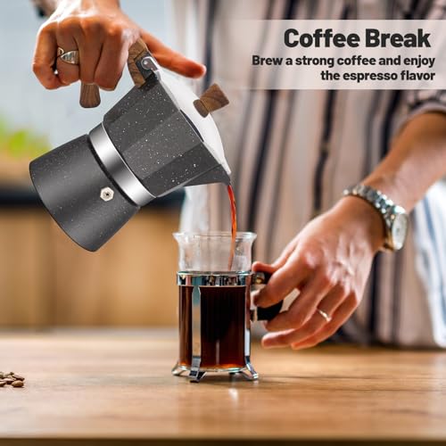 6 Cup Aluminum Moka Pot Classic Stovetop Espresso Coffee Maker 300ml 10oz Coffeemaker Percolator Mocha Pot Greca Coffee Maker Cafe Makers for Italian and Cuban Café Brewing Gray