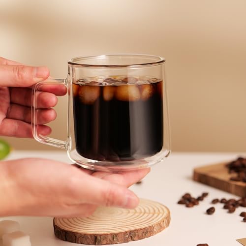 15oz Double Walled Glass Coffee Mugs (2 Count)