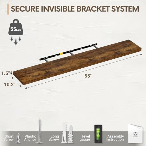 10 Inch Deep Floating Shelves for Wall 55” Set of 2 (2 Count)