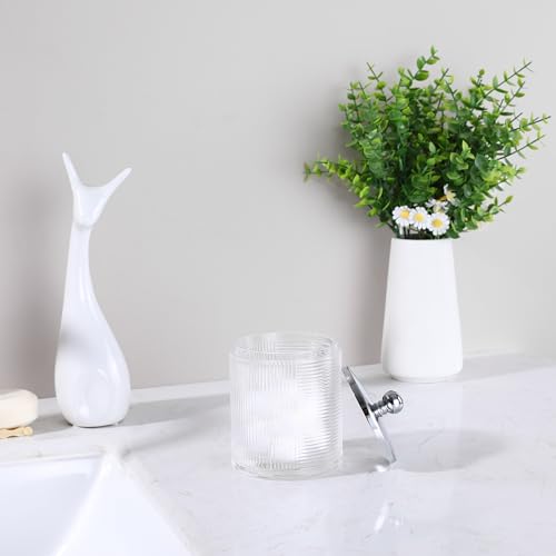 Clear Transparent Apothecary Ribbed Geometric Etched Glass Jar W